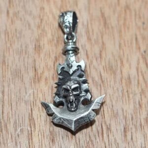 925 Silver Mens Skull Anchor Pendant Main View