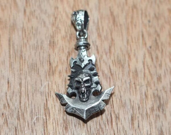 925 Silver Mens Skull Anchor Pendant Main View